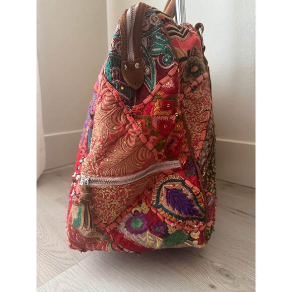 Free People Marrakesh Patched Weekender Rolling Cart Luggage - Picture 3 of 10